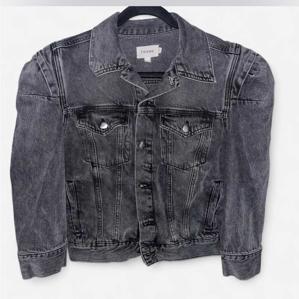 🩶🩶Frame Denim Washed Black Gray Denim Jacket size Medium🖤🖤